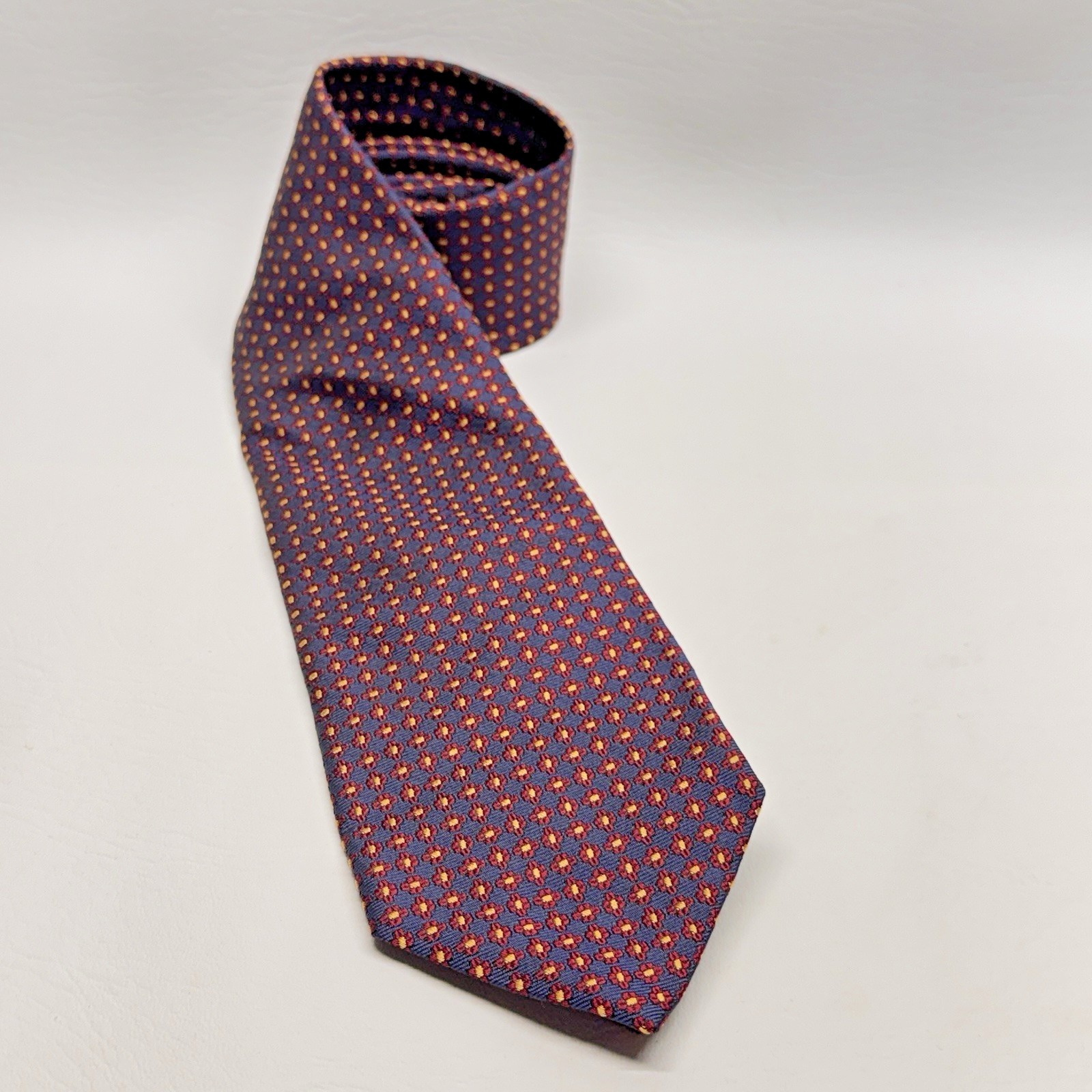 Brooks Brothers Mens Silk Tie Navy Blue Red Gold Geometric Floral Made In Italy